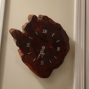 Vintage Natural Live Edge Wood Slab Wall Clock Handcrafted Works